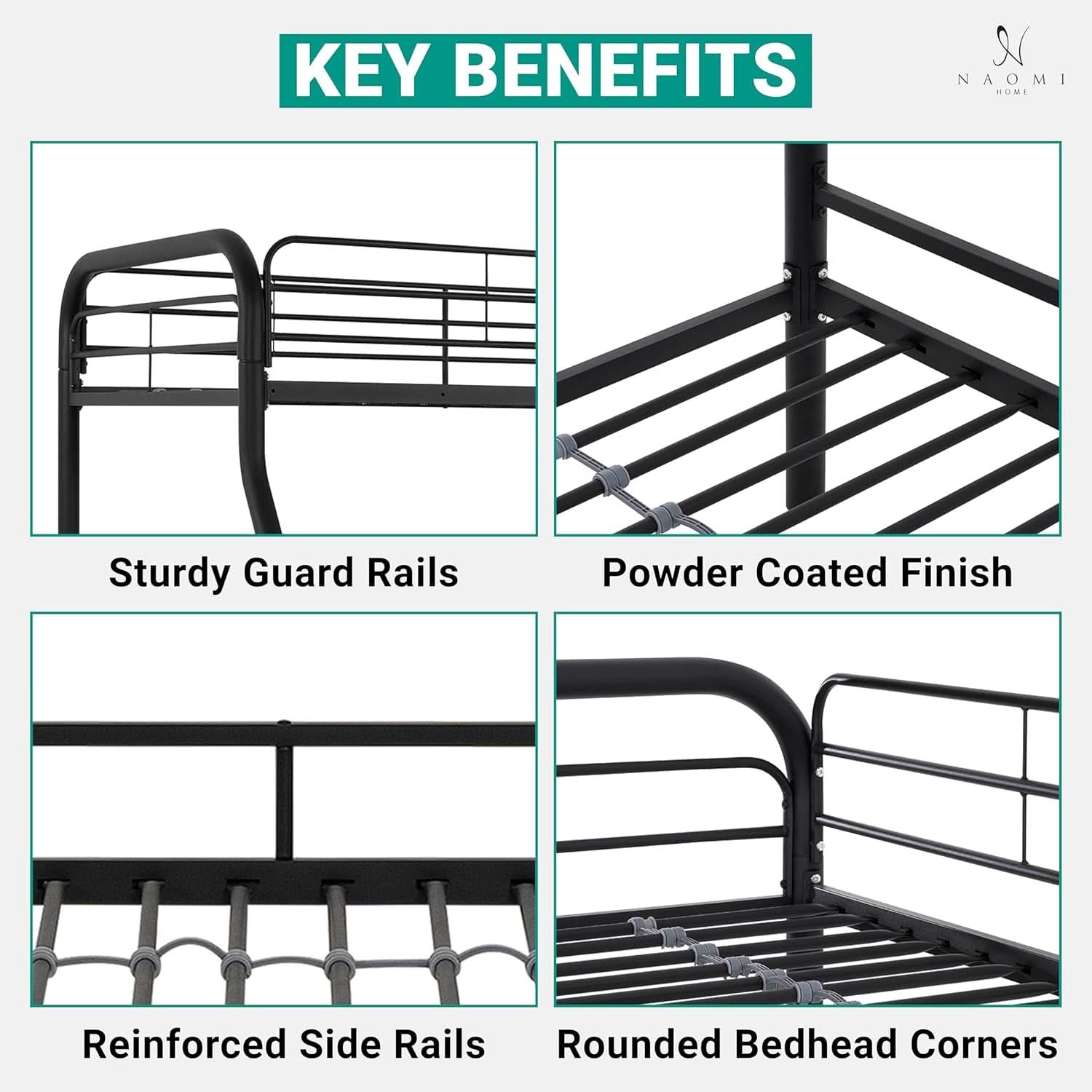 Hollywood Twin Over Full Metal Bunk Bed With Guardrails