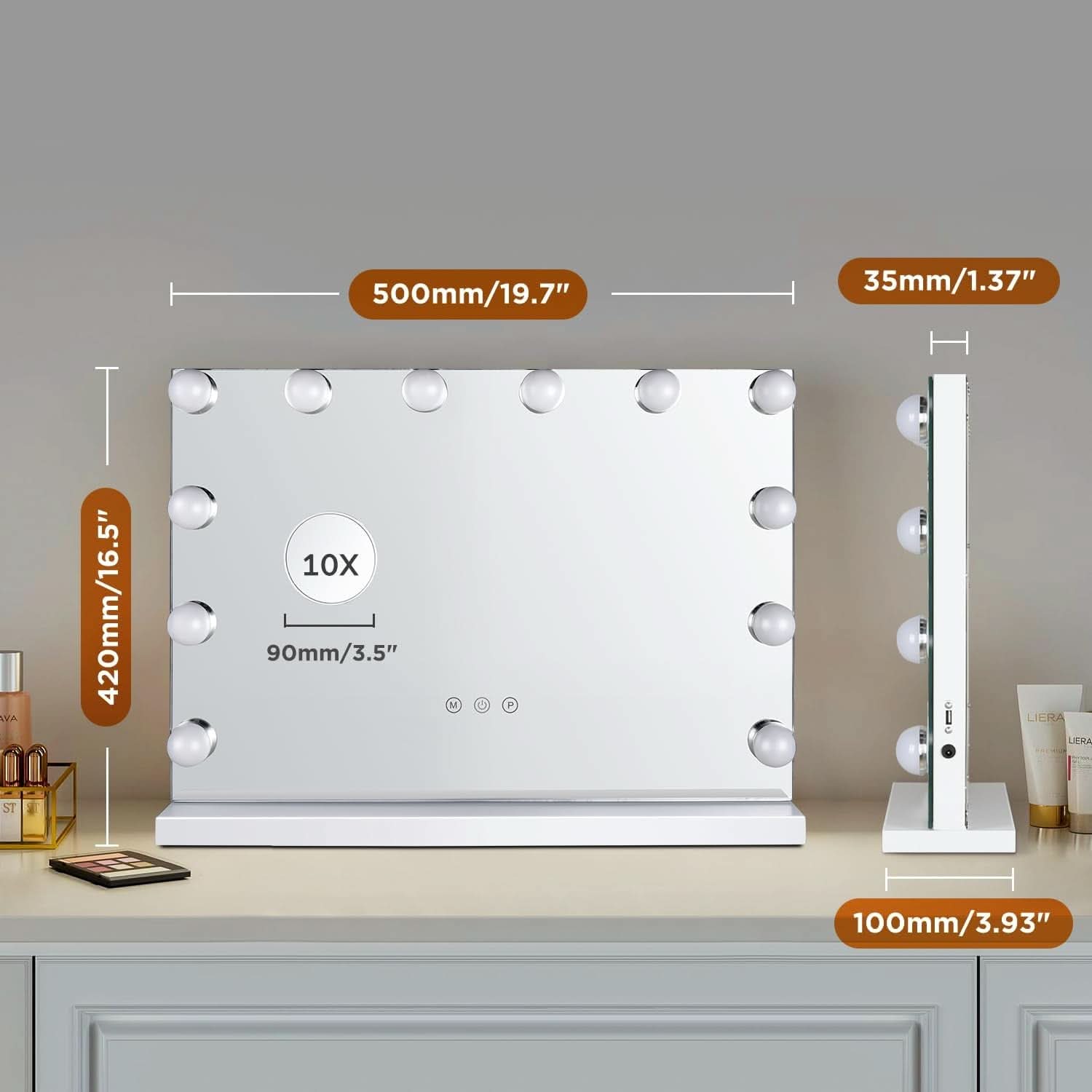 Hollywood Vanity Mirror With 12 LED Lights 3 Color Modes