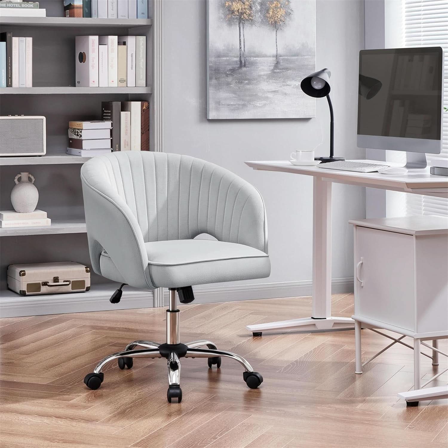 Home Office Chair With Tufted Barrel Back Light Gray