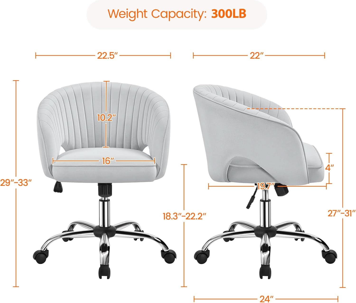 Home Office Chair With Tufted Barrel Back Light Gray