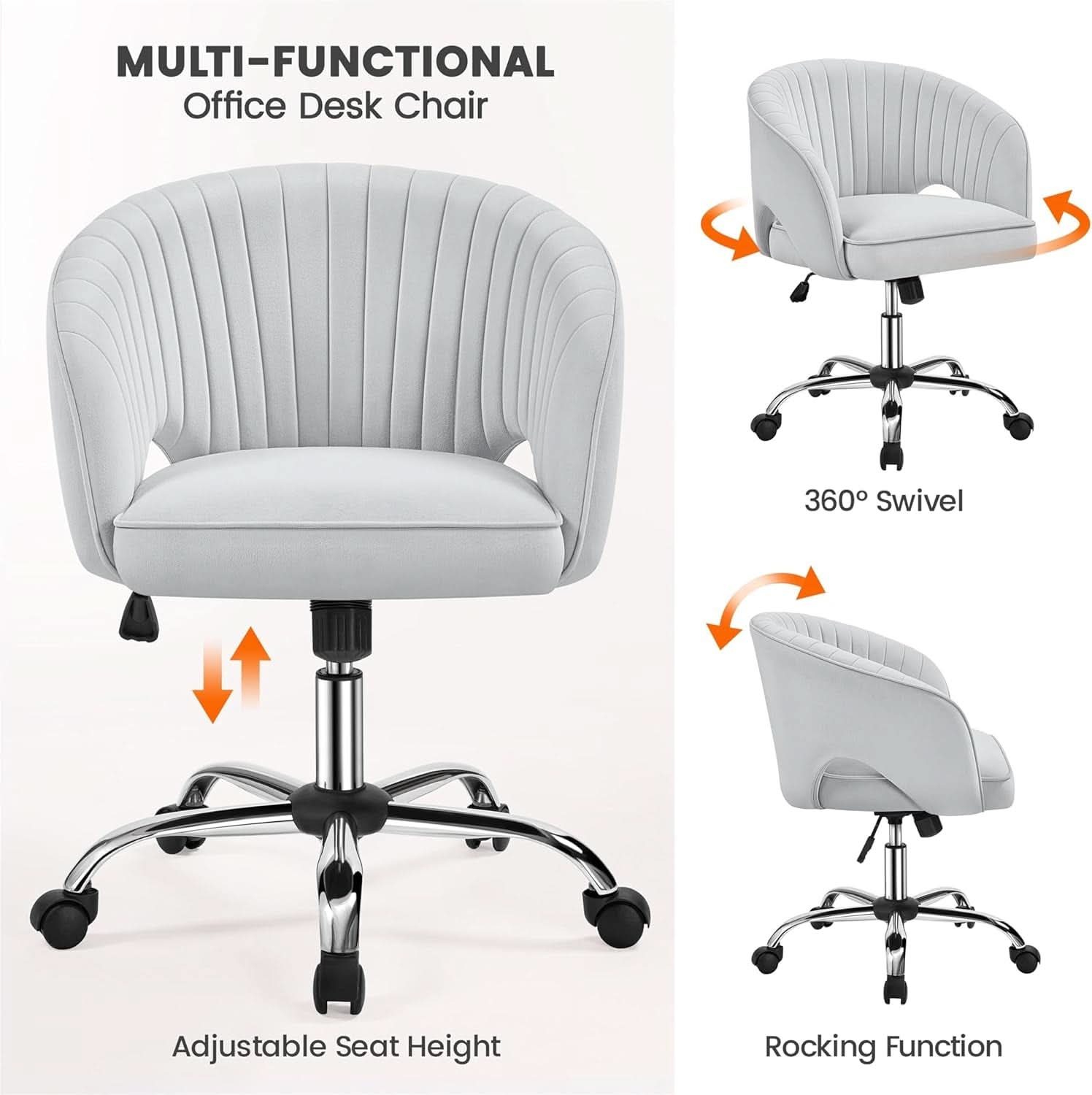 Home Office Chair With Tufted Barrel Back Light Gray