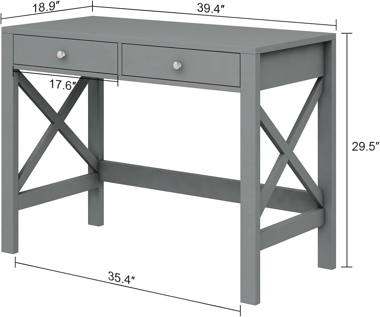 Home Office Desk Grey With Two Drawers Computer Table