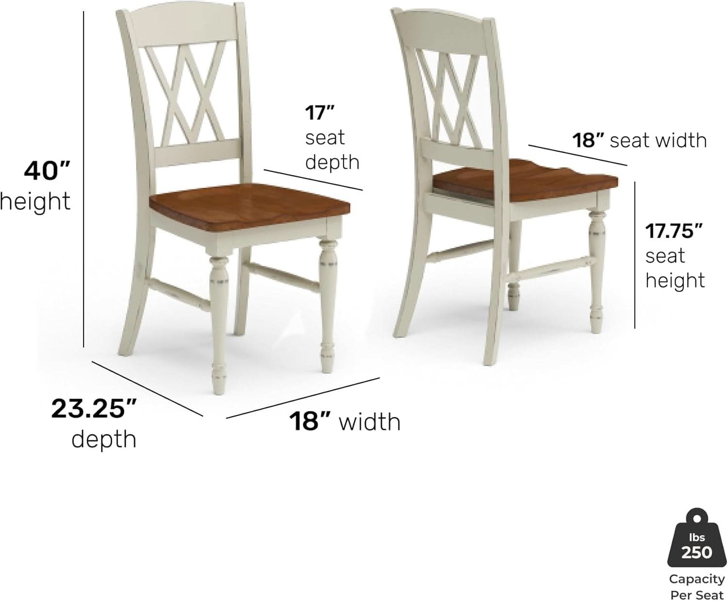 Home Styles Monarch 20Inch X Back Dining Chair White Oak