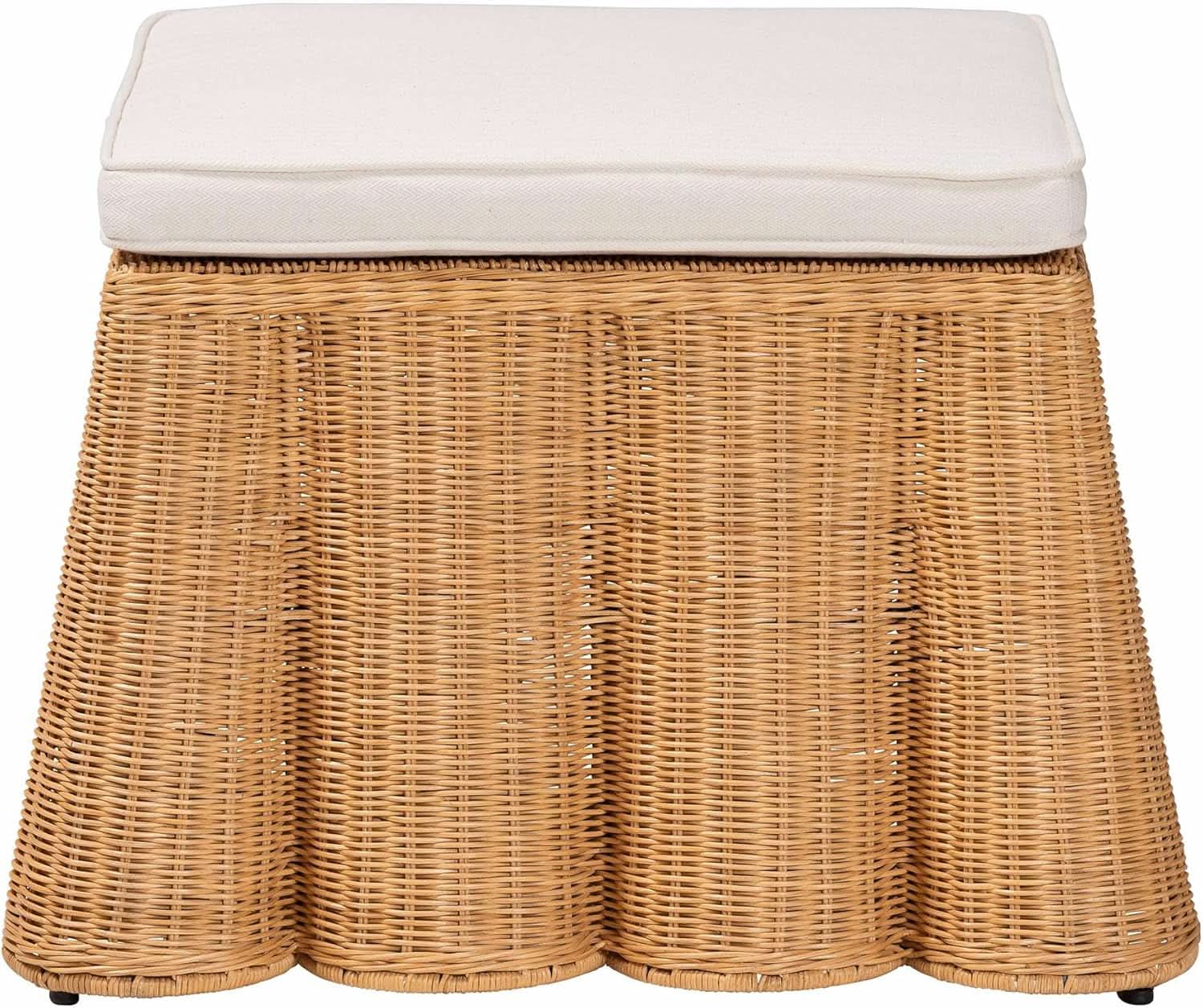 Honey Bohemian Scallop Rattan Ottoman Plush Cushion