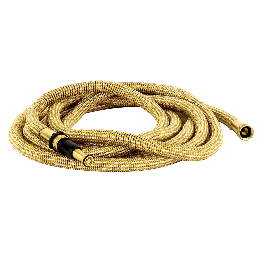 HoseCoil 75&#39; Expandable PRO w/Brass Twist Nozzle &amp; Nylon Mesh Bag - Gold/White