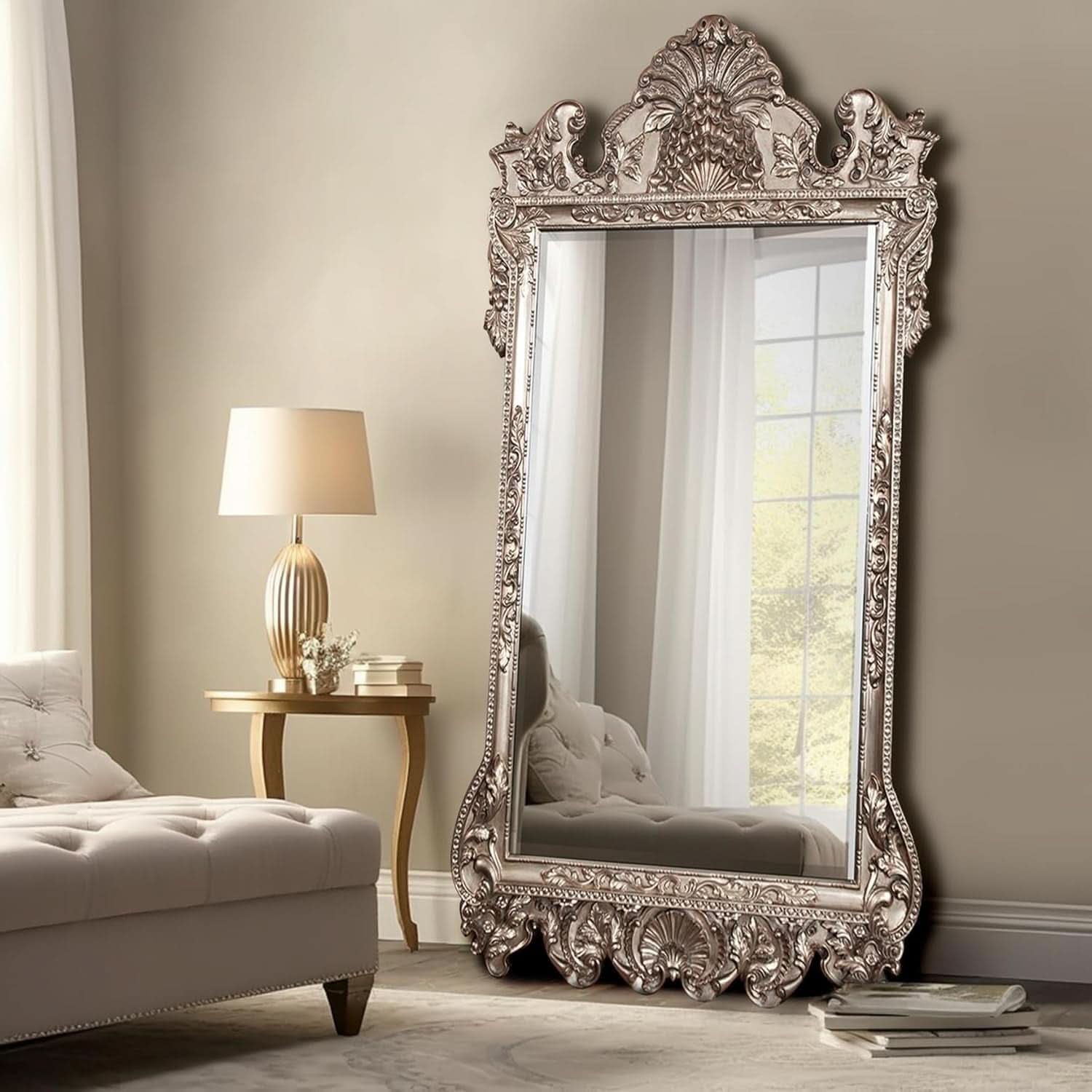 Howard Elliott Marquette Antique Oversized Full Length Mirror Silver Leaf 49x84