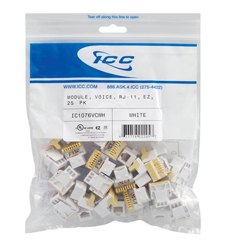 IC1076VCWH - 25PK Cat3 Jck 6Con. - White ICC-CAT3JK6PKWH