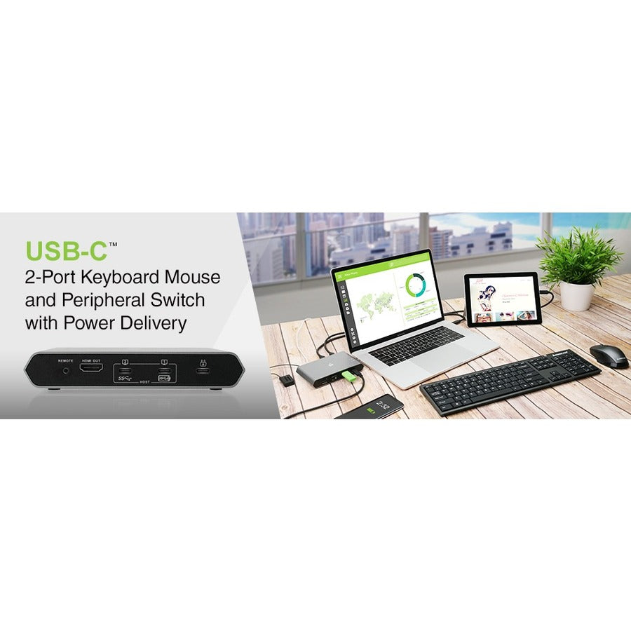 IOGEAR Access Pro USB-C 2-Port Keyboard Mouse & Peripheral Switch with Power Delivery GUS4C2