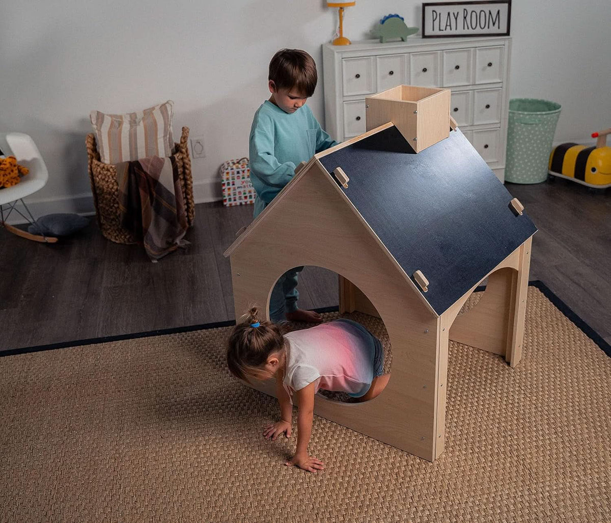 Indoor Montessori Wooden Playhouse With Chalkboard