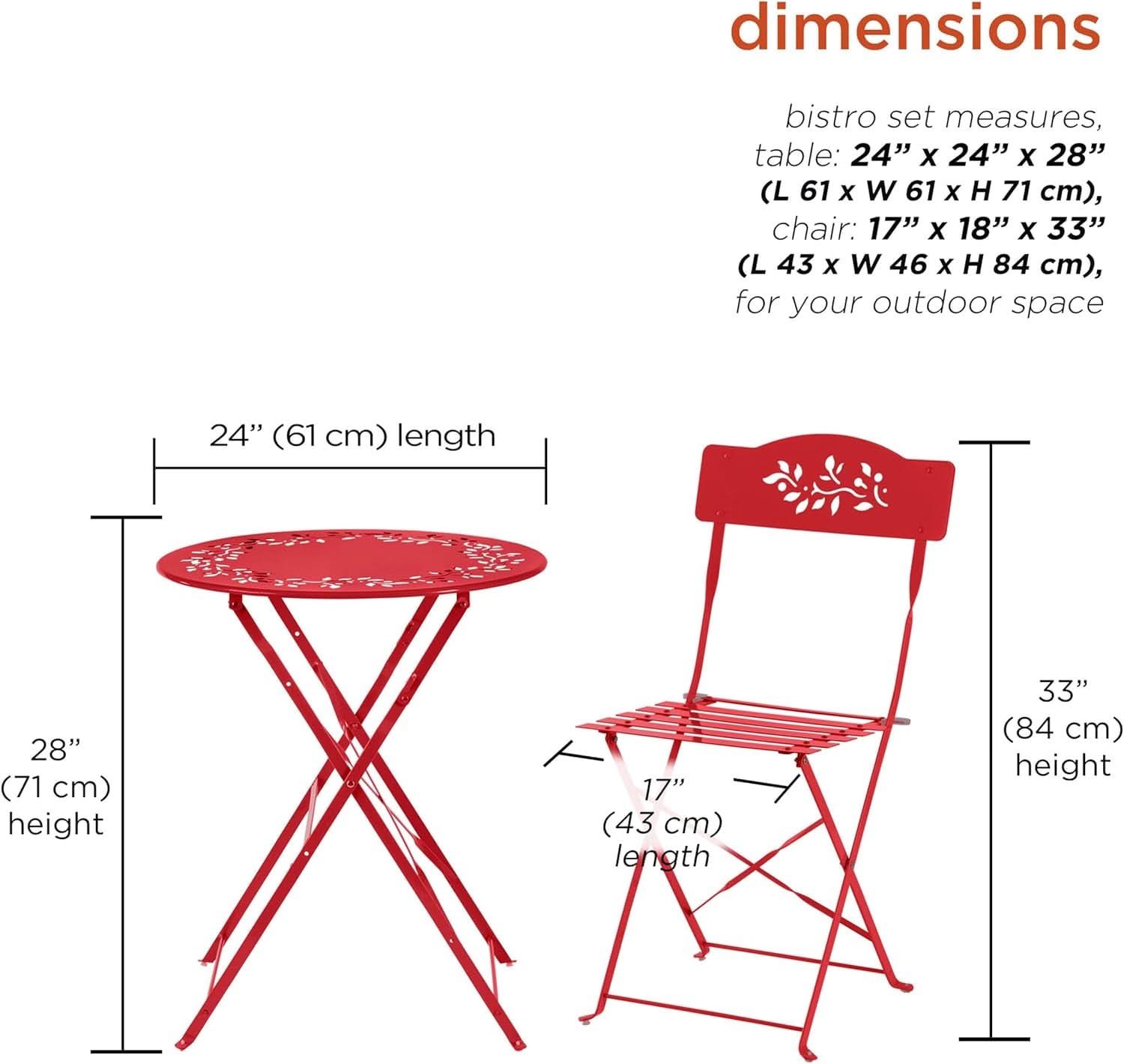 Indoor Outdoor 3 Piece Folding Bistro Set Red Table Chairs