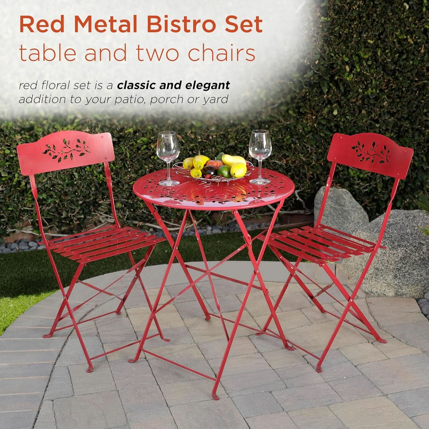 Indoor Outdoor 3 Piece Folding Bistro Set Red Table Chairs