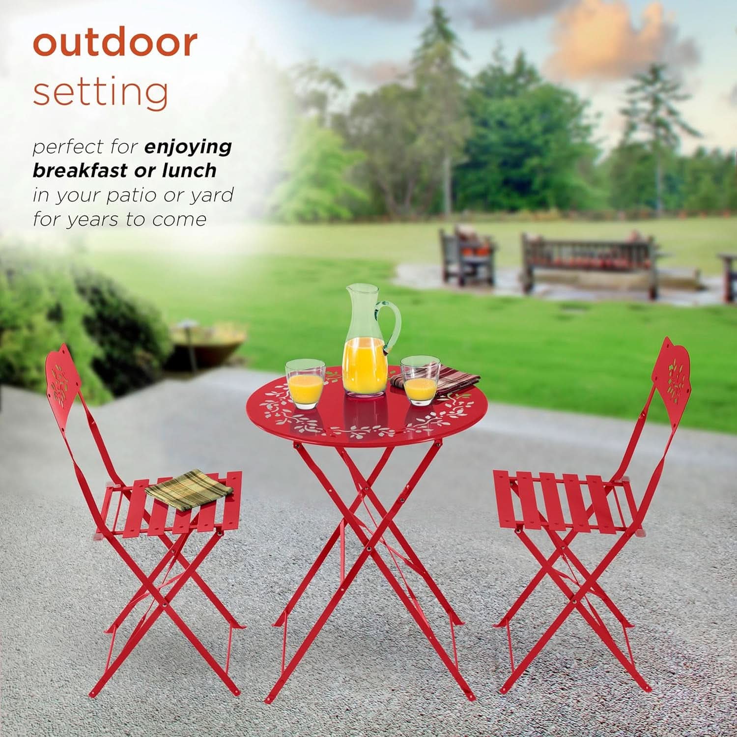 Indoor Outdoor 3 Piece Folding Bistro Set Red Table Chairs