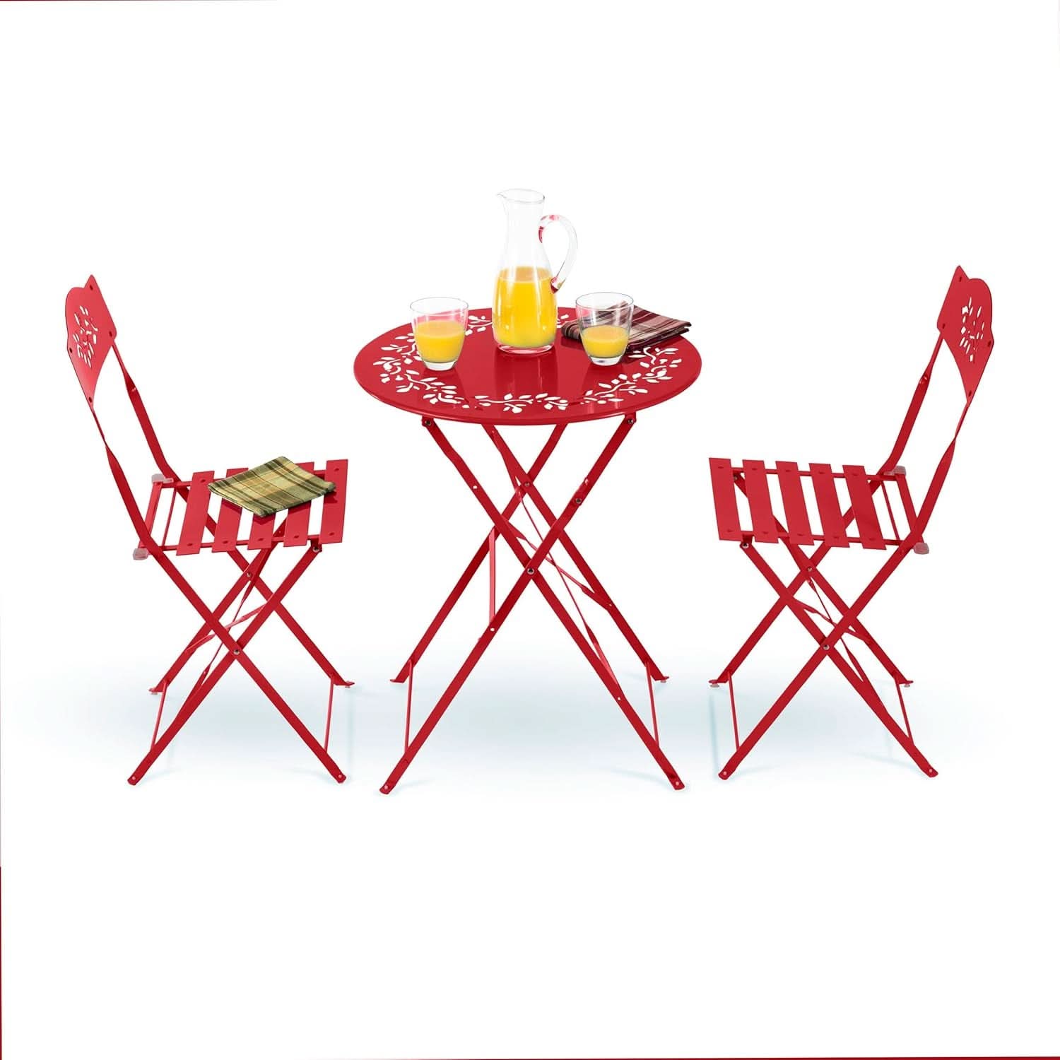 Indoor Outdoor 3 Piece Folding Bistro Set Red Table Chairs