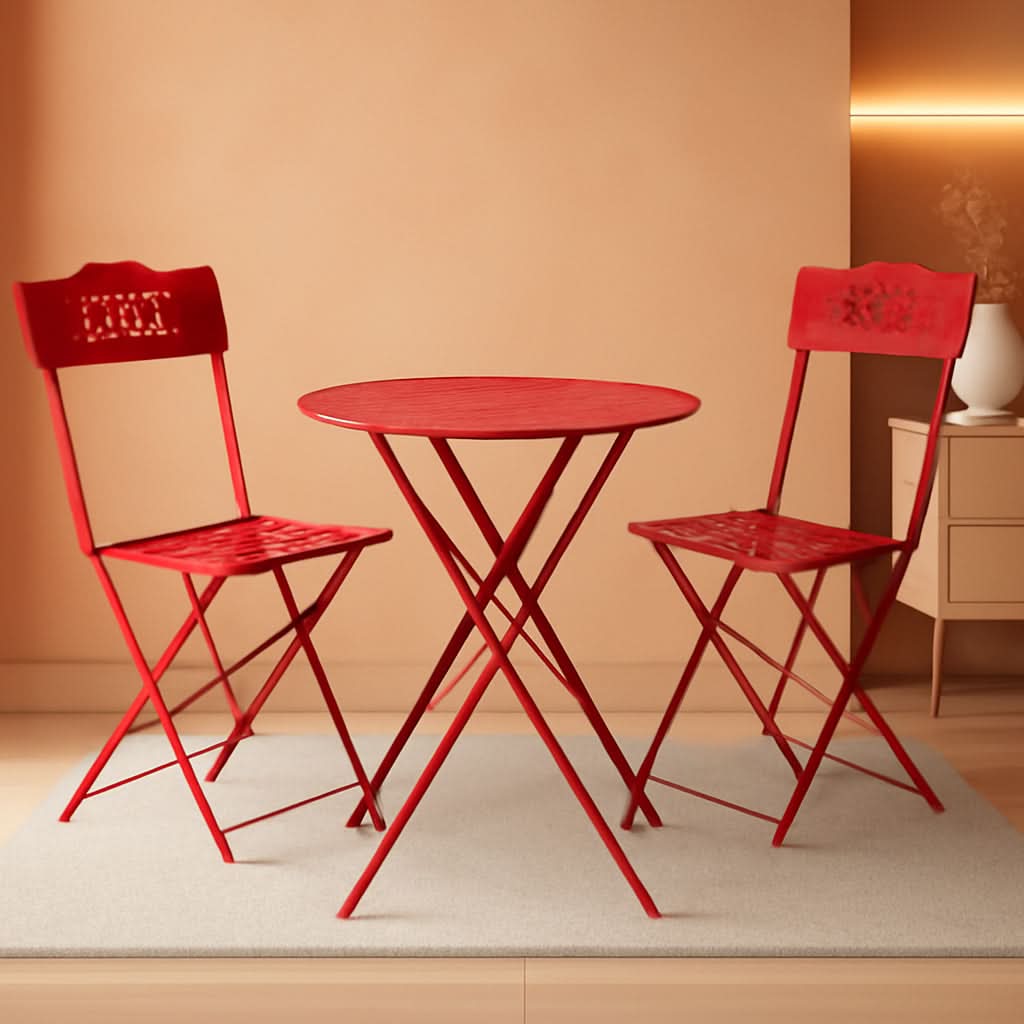 Indoor Outdoor 3 Piece Folding Bistro Set Red Table Chairs