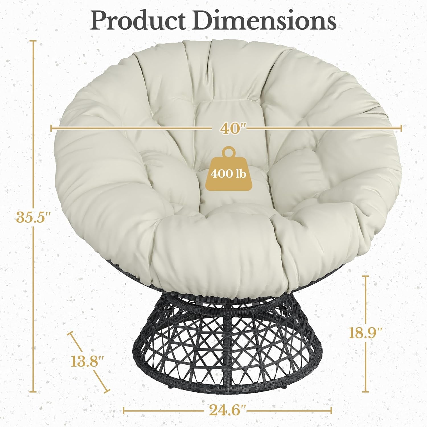 Indoor Papasan Chair With Beige Cushions And Swivel