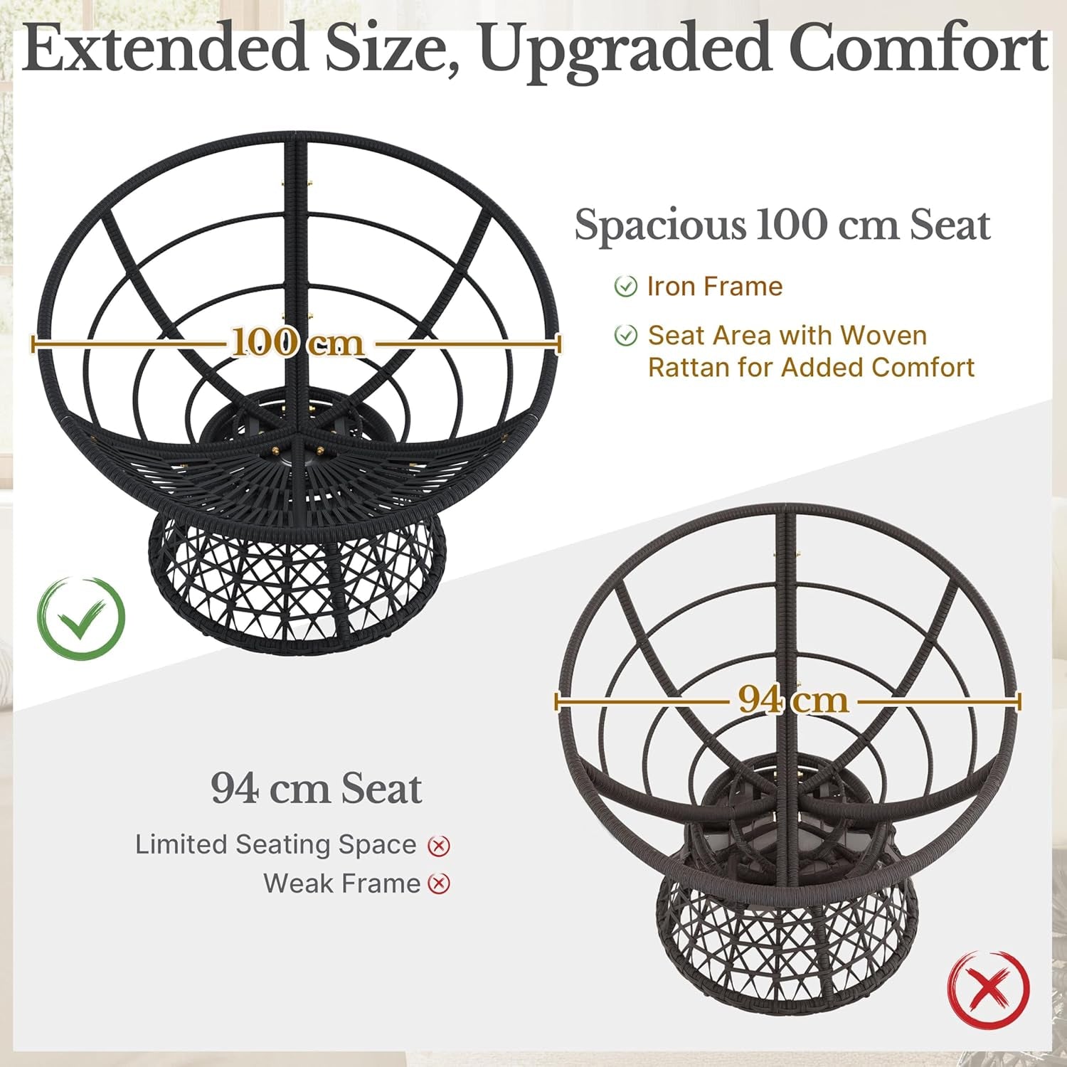 Indoor Papasan Chair With Beige Cushions And Swivel