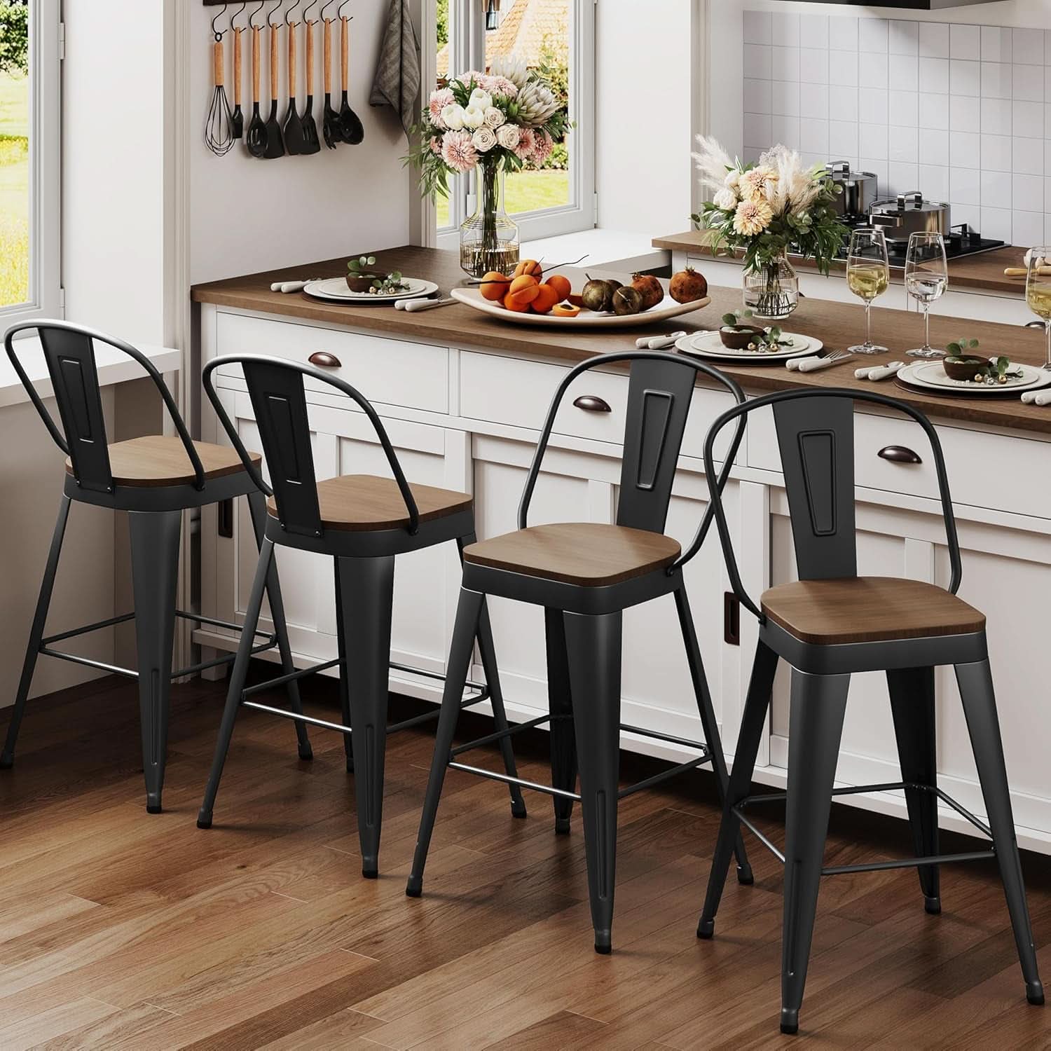 Industrial 24 Inch Bar Stools Set of Four