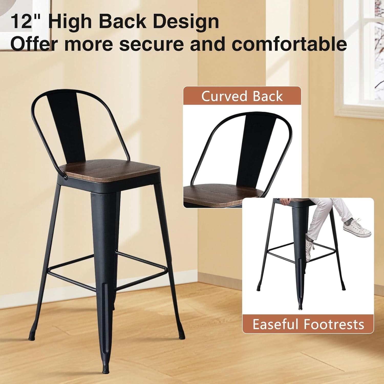Industrial 24 Inch Bar Stools Set of Four