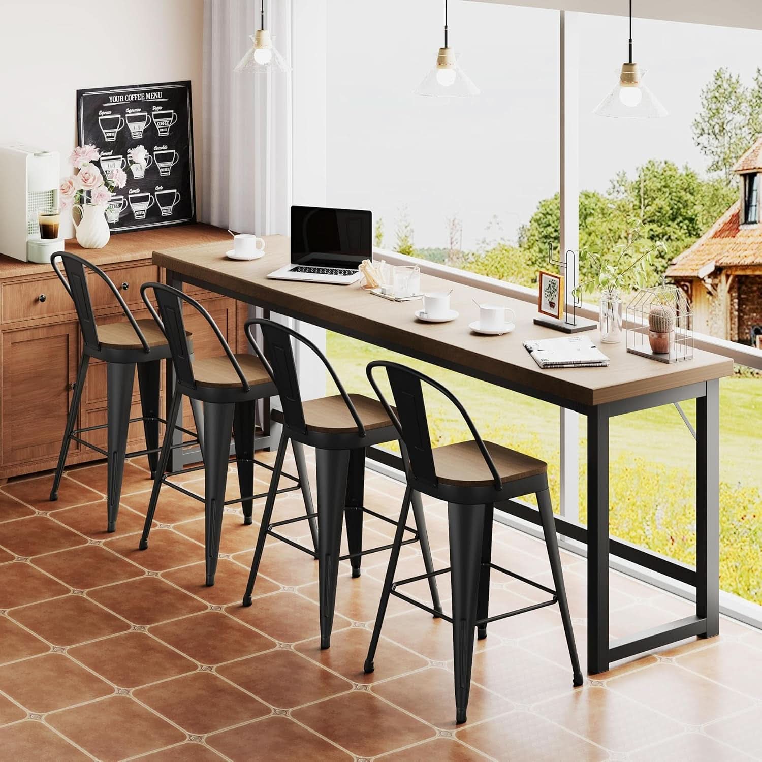 Industrial 24 Inch Bar Stools Set of Four