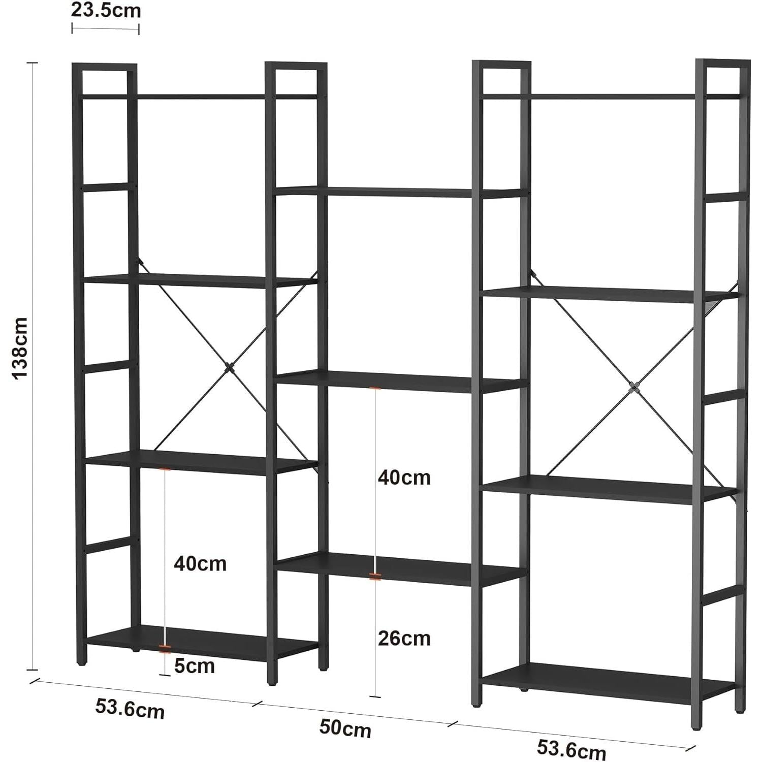 Industrial 4 Tier Bookshelf Black Living Room Home Office