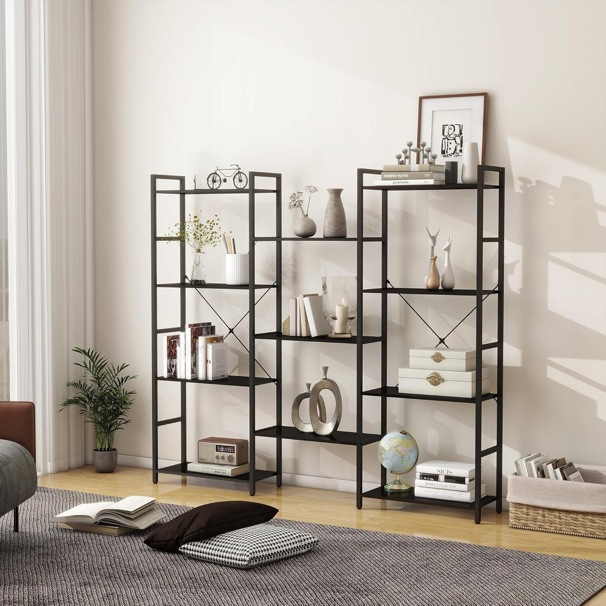 Industrial 4 Tier Bookshelf Black Living Room Home Office