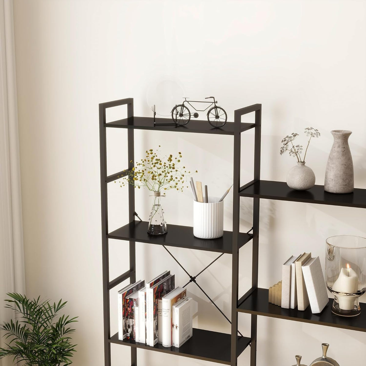 Industrial 4 Tier Bookshelf Black Living Room Home Office