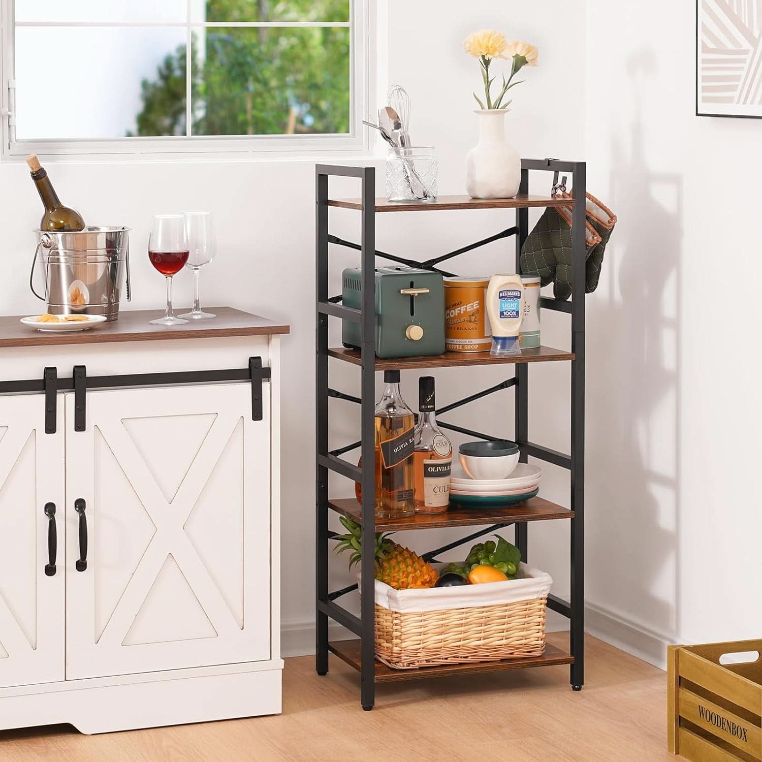 Industrial 4 Tier Narrow Bookcase Berry Brown Space Saving