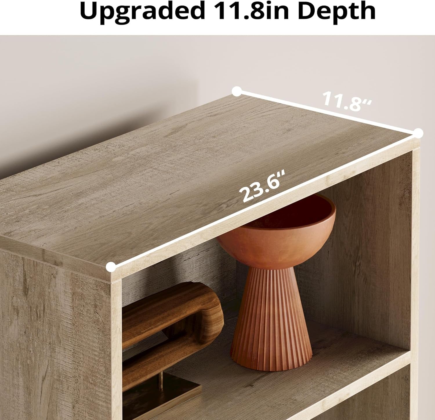 Industrial 5 Shelf Bookcase With Doors 11.8 Inch Depth
