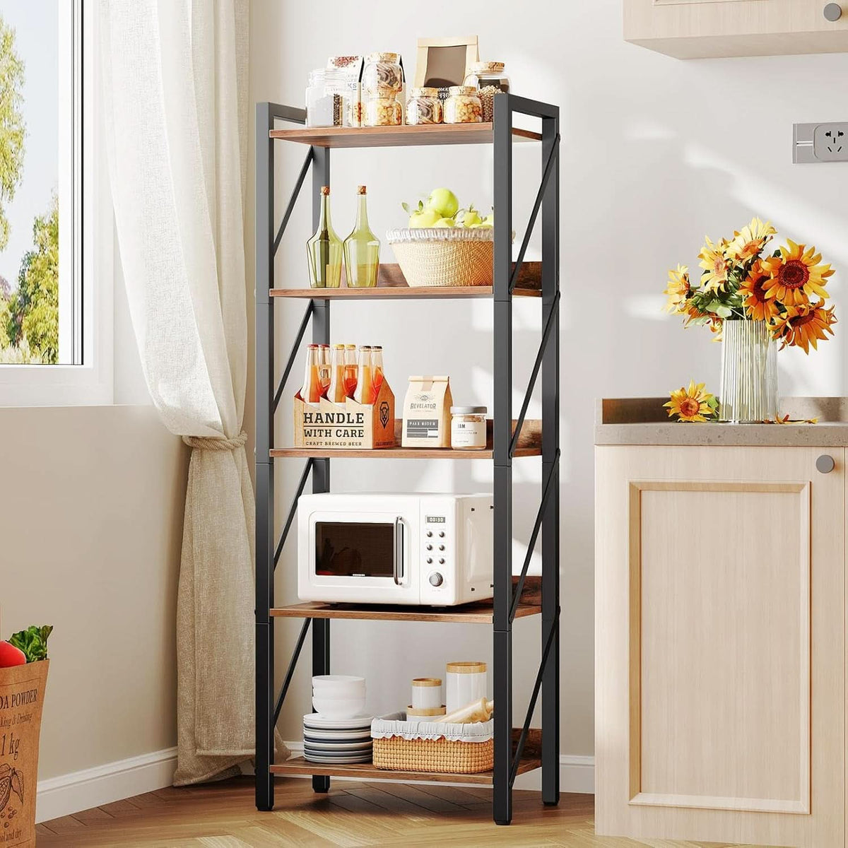 Industrial 5-Tier Bookshelf With Metal Frame 52-Inch Brown