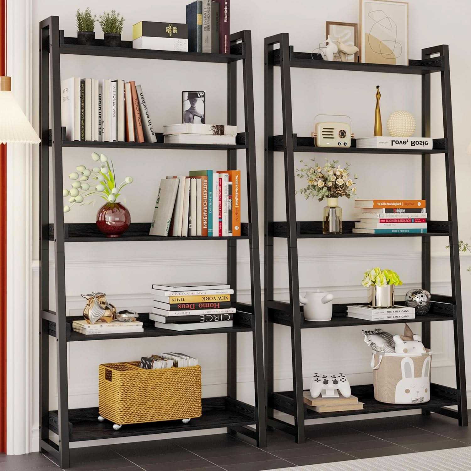 Industrial 5 Tier Bookshelf With Steel Frame 74In Tall