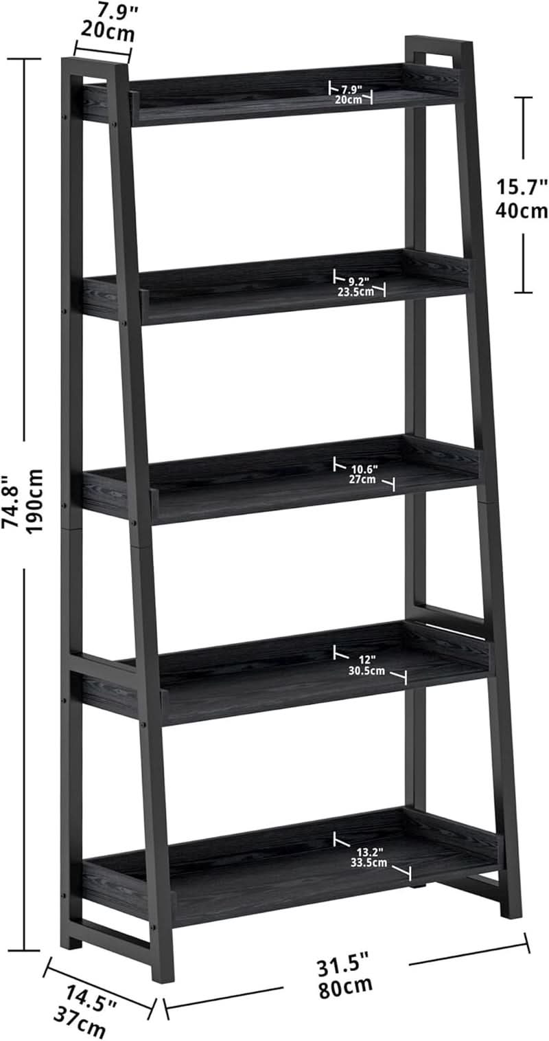 Industrial 5 Tier Bookshelf With Steel Frame 74In Tall