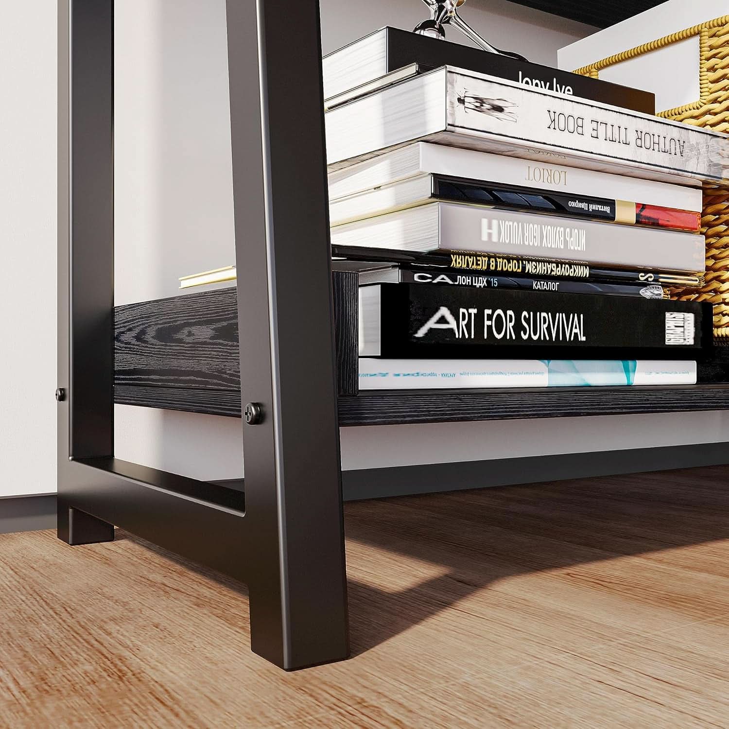 Industrial 5 Tier Bookshelf With Steel Frame 74In Tall