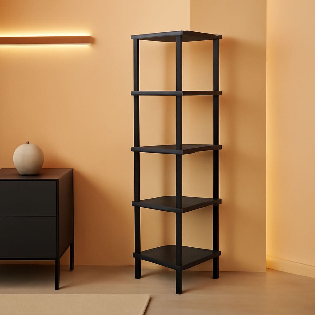 Industrial 5 Tier Corner Shelf Stand Black Metal Frame