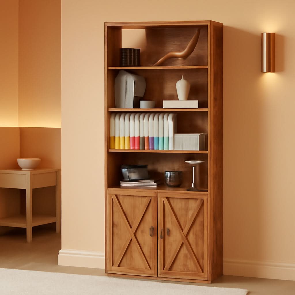 Industrial 70 Inch Tall Bookcase With Doors 6 Shelf Floor Standing Storage