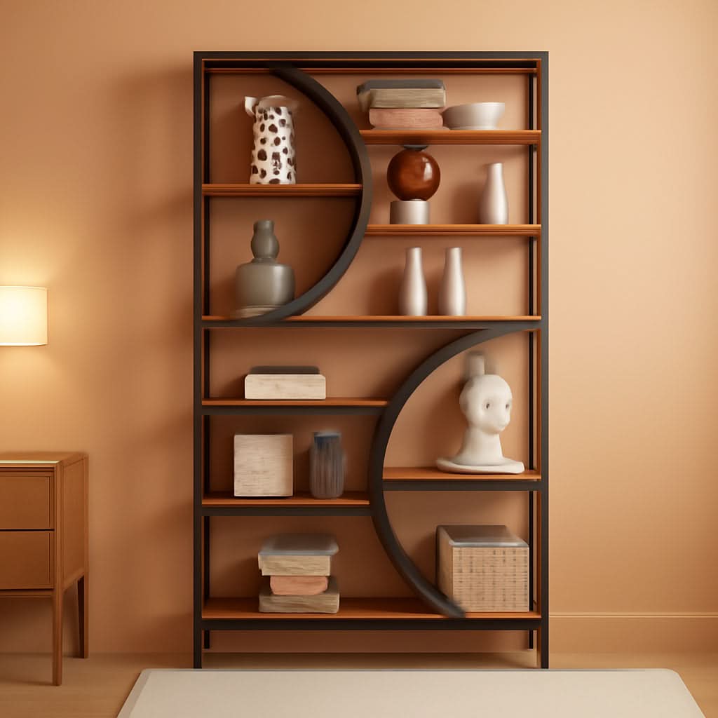 Industrial 77 Inch Etagere Bookshelf Rustic Brown Wood Finish