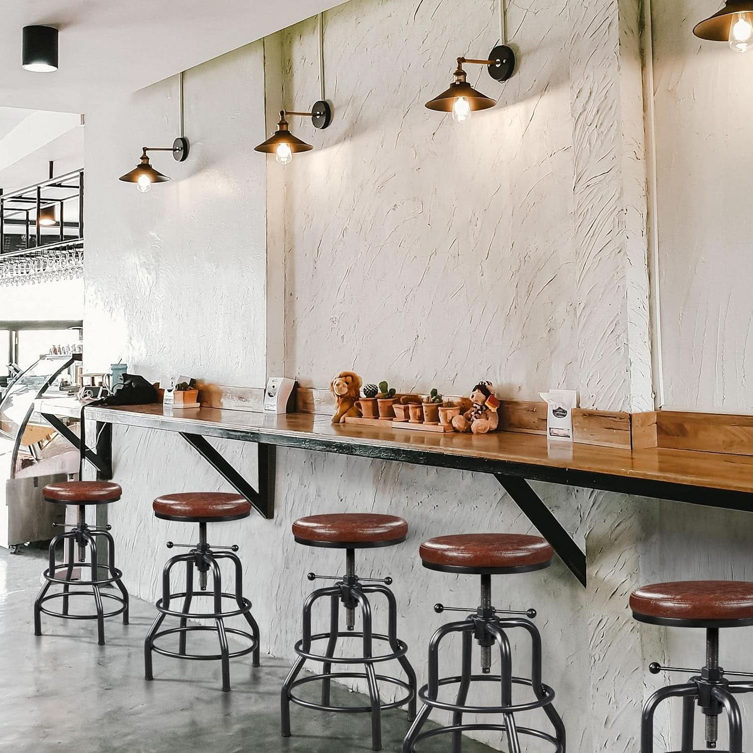 Industrial Bar Stool Adjustable Brown Counter Height