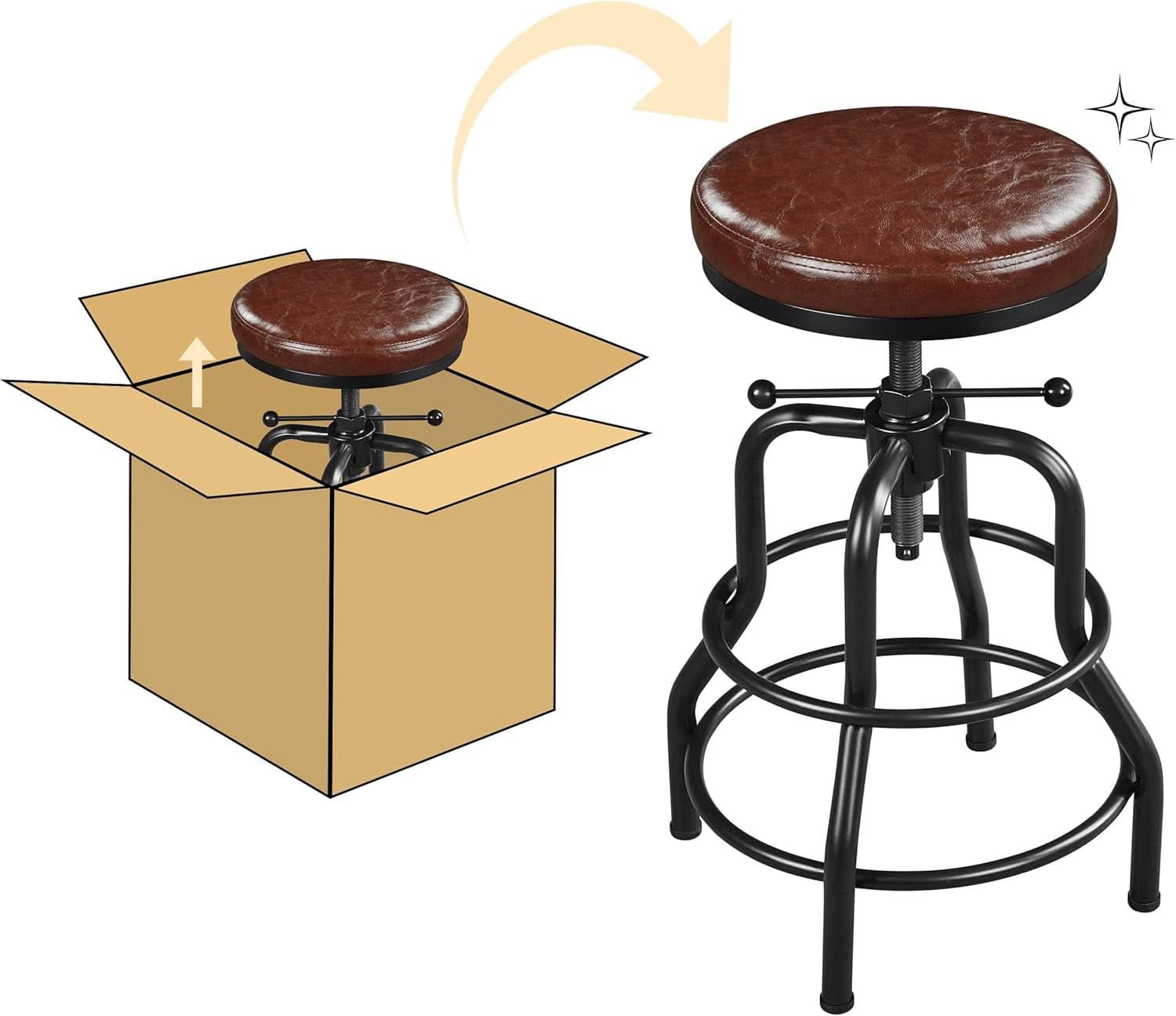 Industrial Bar Stool Adjustable Brown Counter Height