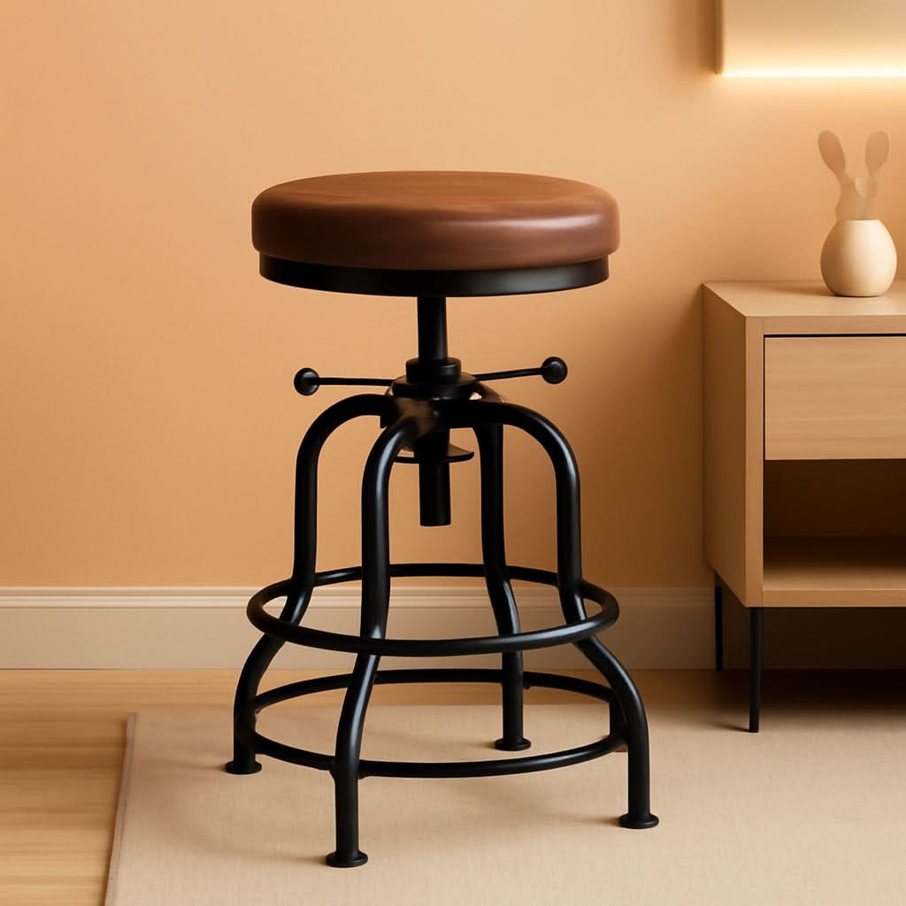 Industrial Bar Stool Adjustable Brown Counter Height