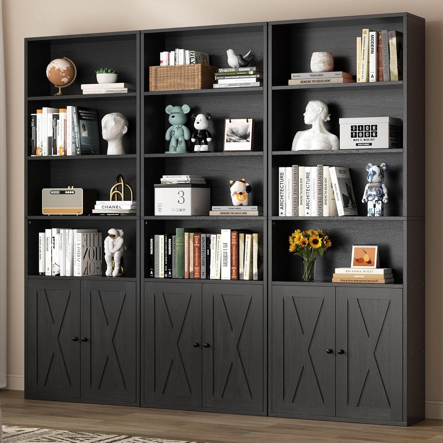 Industrial Black Floor Standing Bookcase With Doors