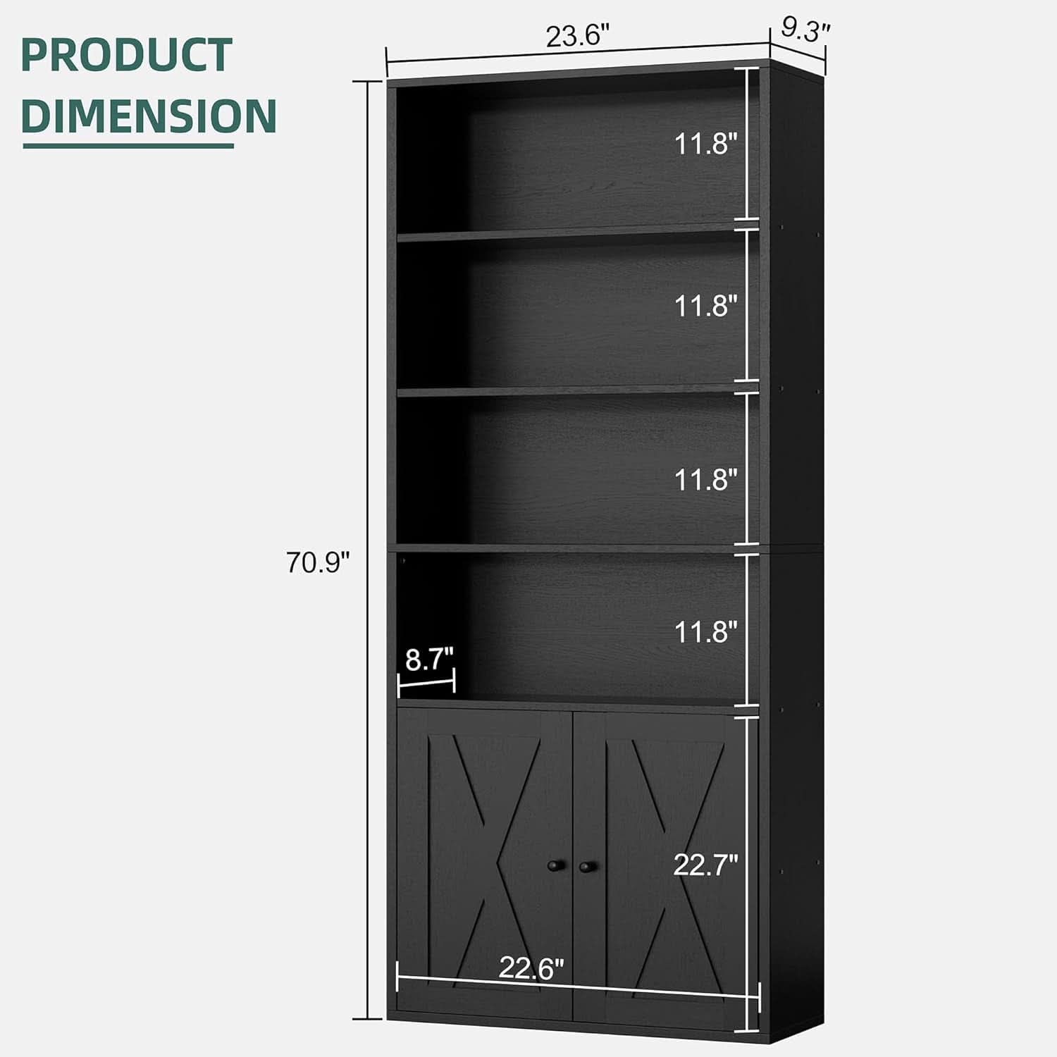 Industrial Black Floor Standing Bookcase With Doors