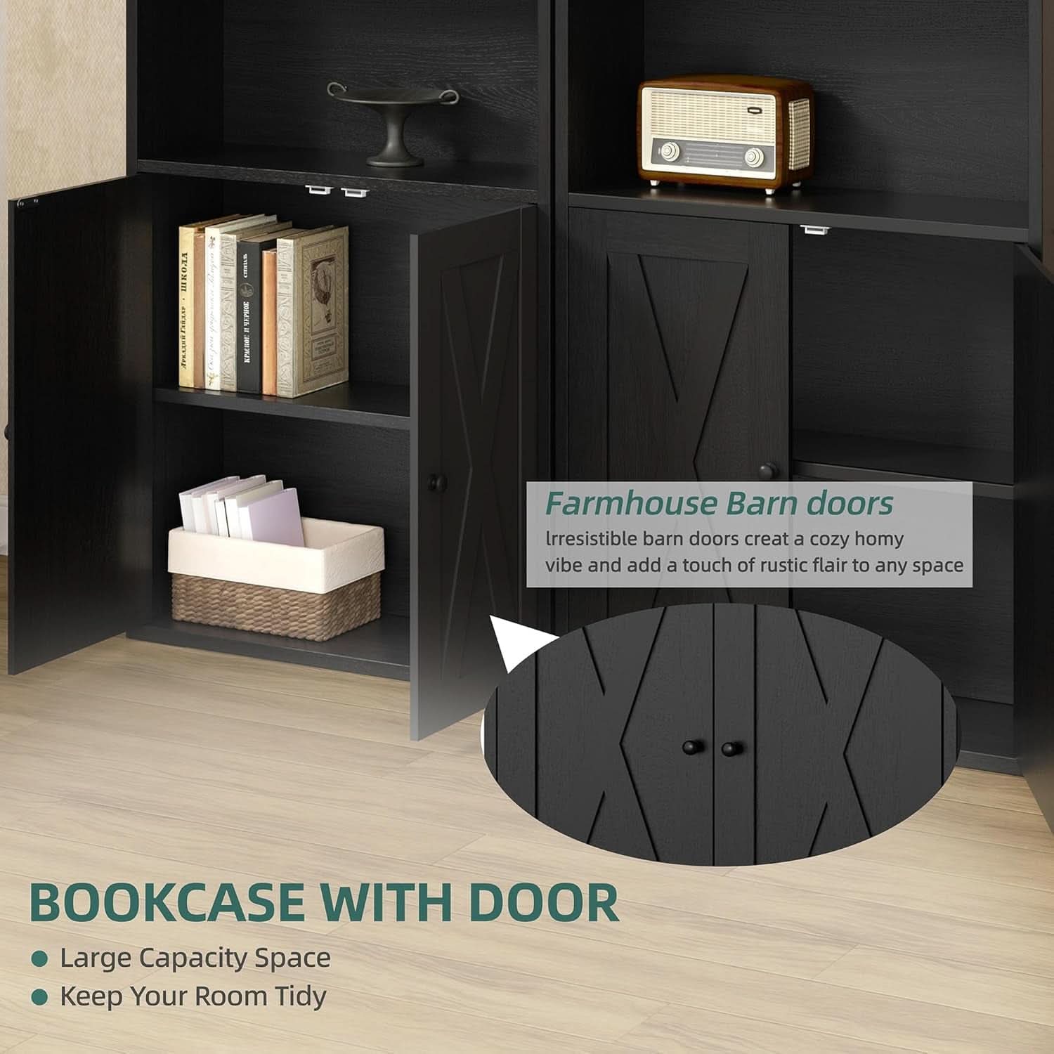 Industrial Black Floor Standing Bookcase With Doors