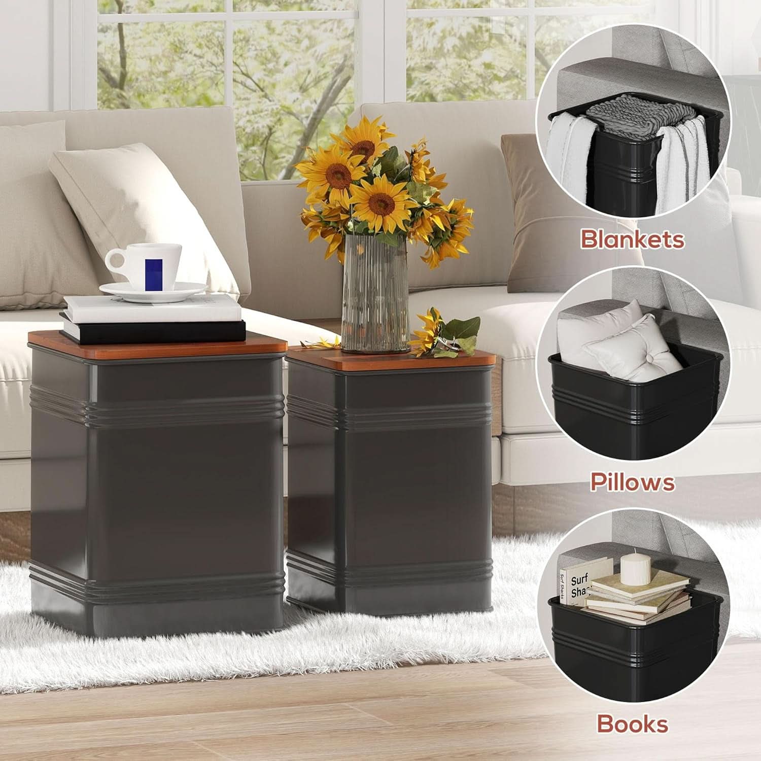 Industrial Black Storage Ottoman With Removable Lid