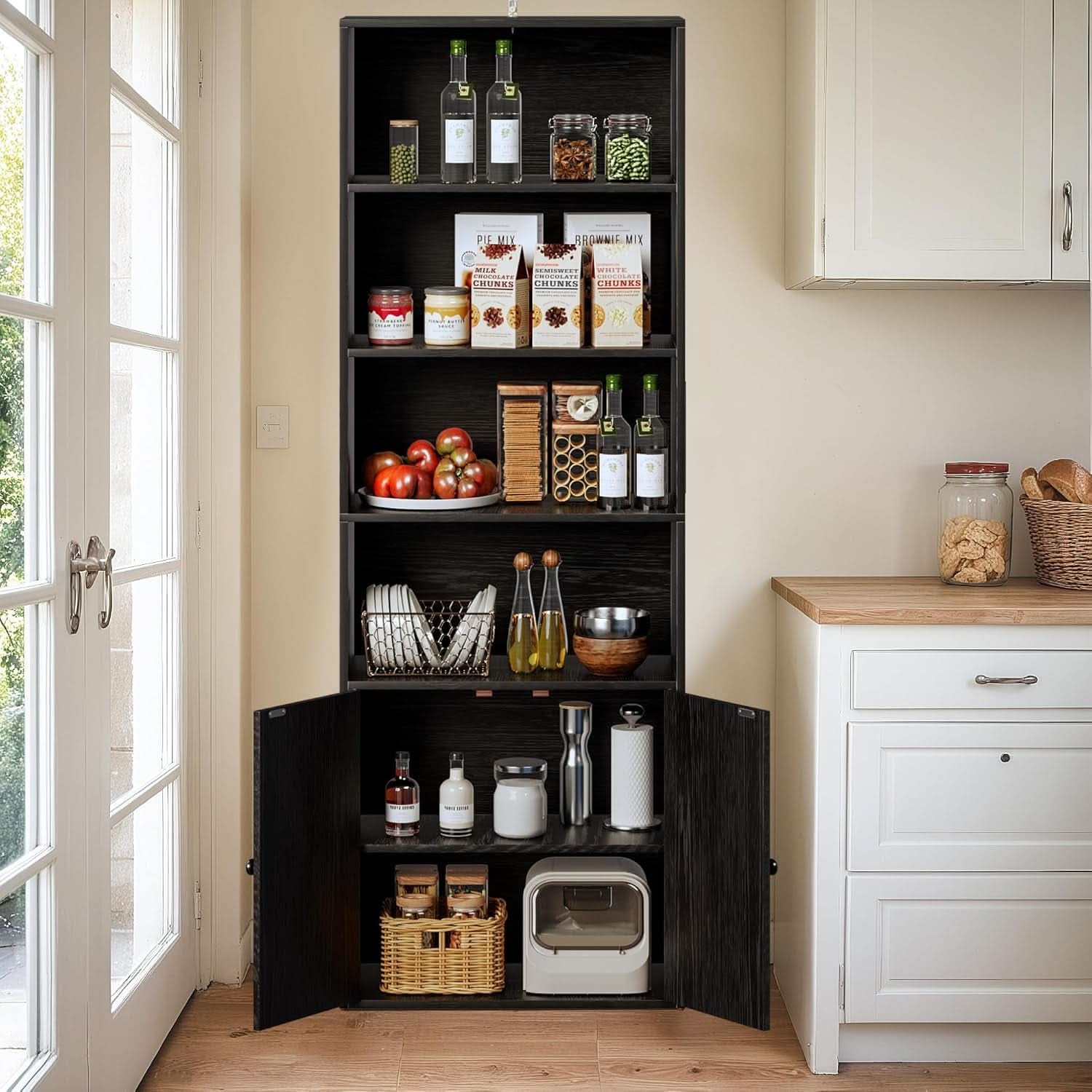 Industrial Bookshelf Cabinet With Doors Tall Black