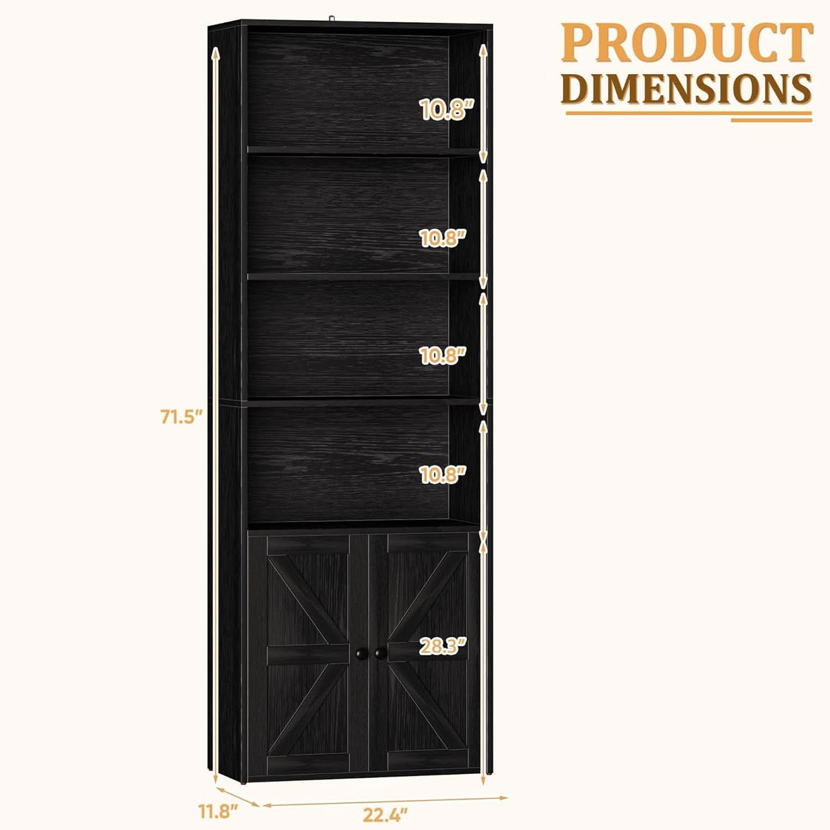Industrial Bookshelf Cabinet With Doors Tall Black