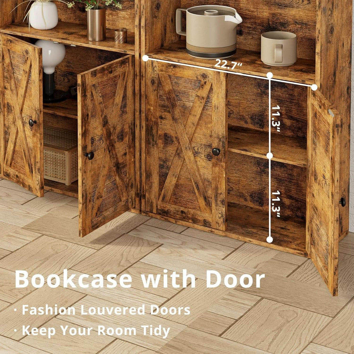 Industrial Bookshelves With Doors 5 Shelf Floor Standing