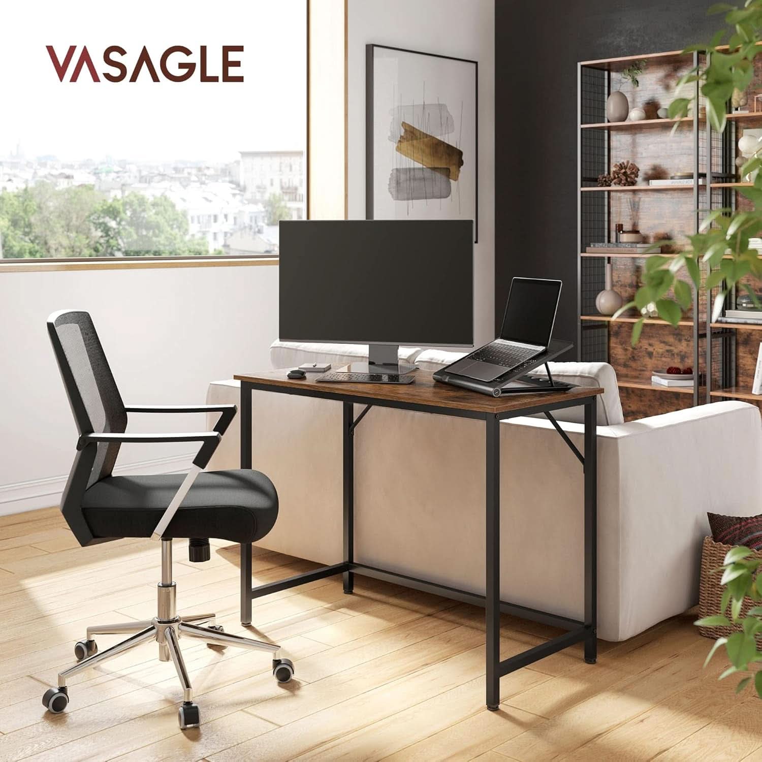 Industrial Computer Desk With Metal Frame Rustic Brown And Black 39.4 Inch
