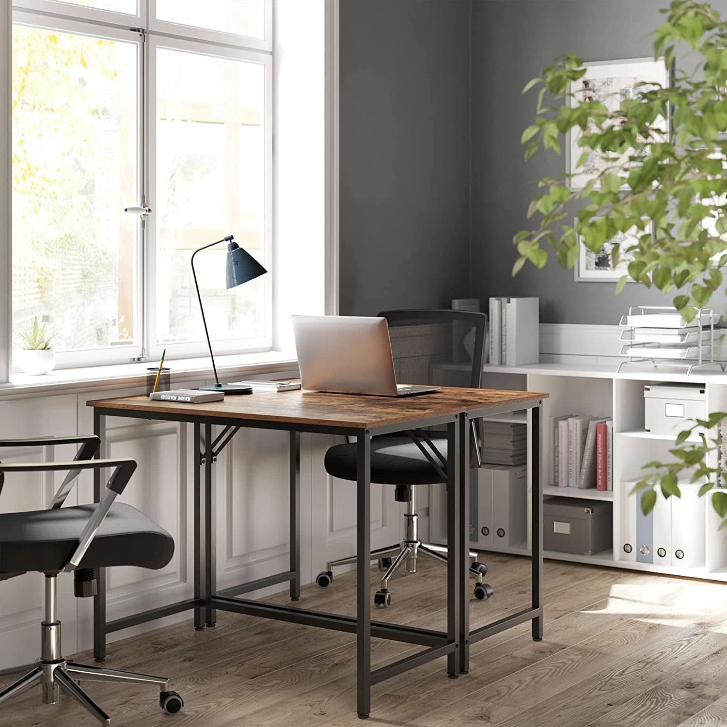 Industrial Computer Desk With Metal Frame Rustic Brown And Black 39.4 Inch