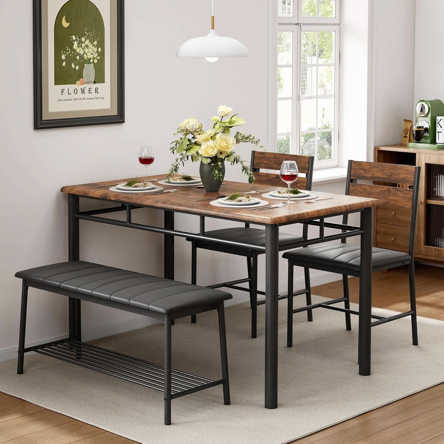 Industrial Dining Room Table Set For Four Rustic Brown