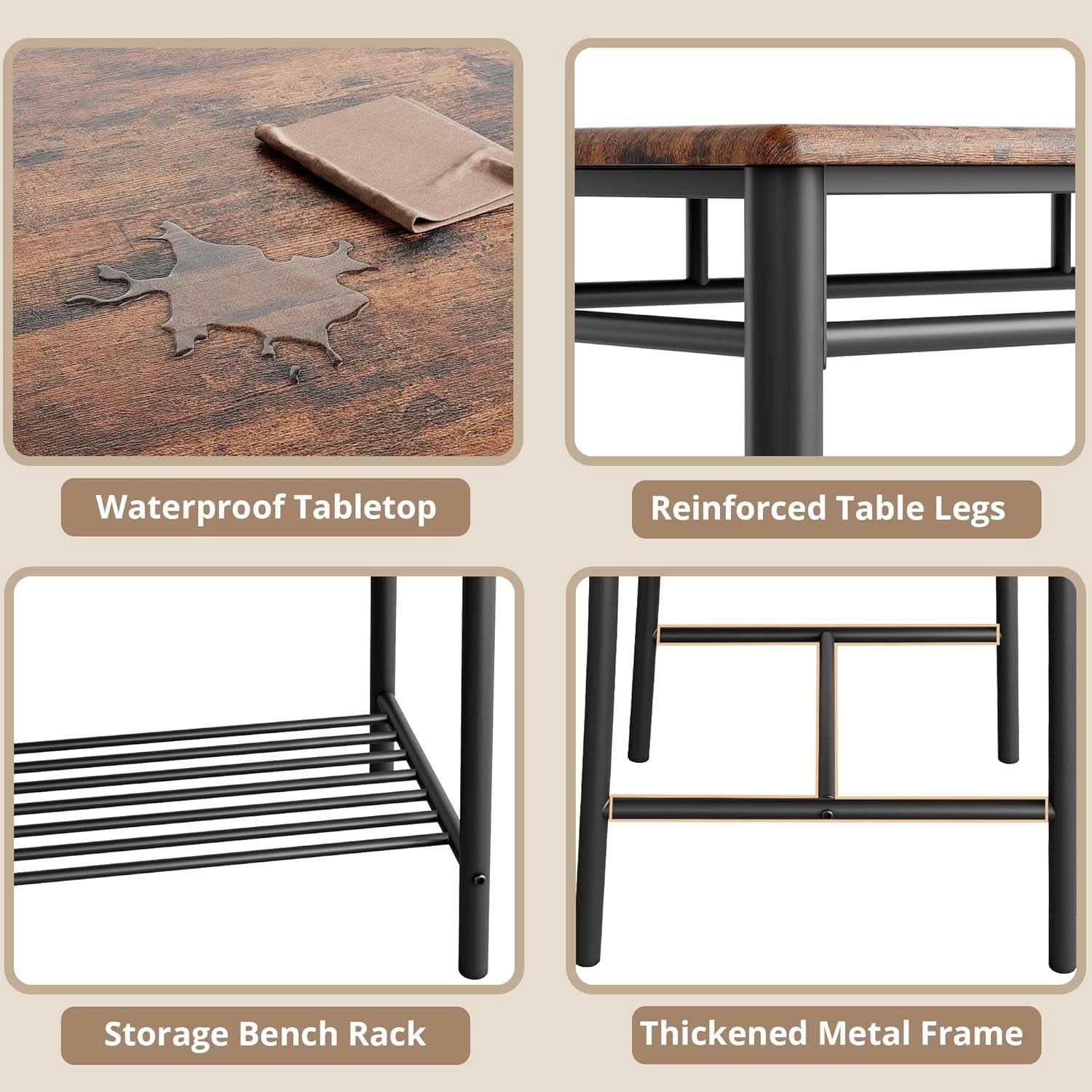 Industrial Dining Room Table Set For Four Rustic Brown