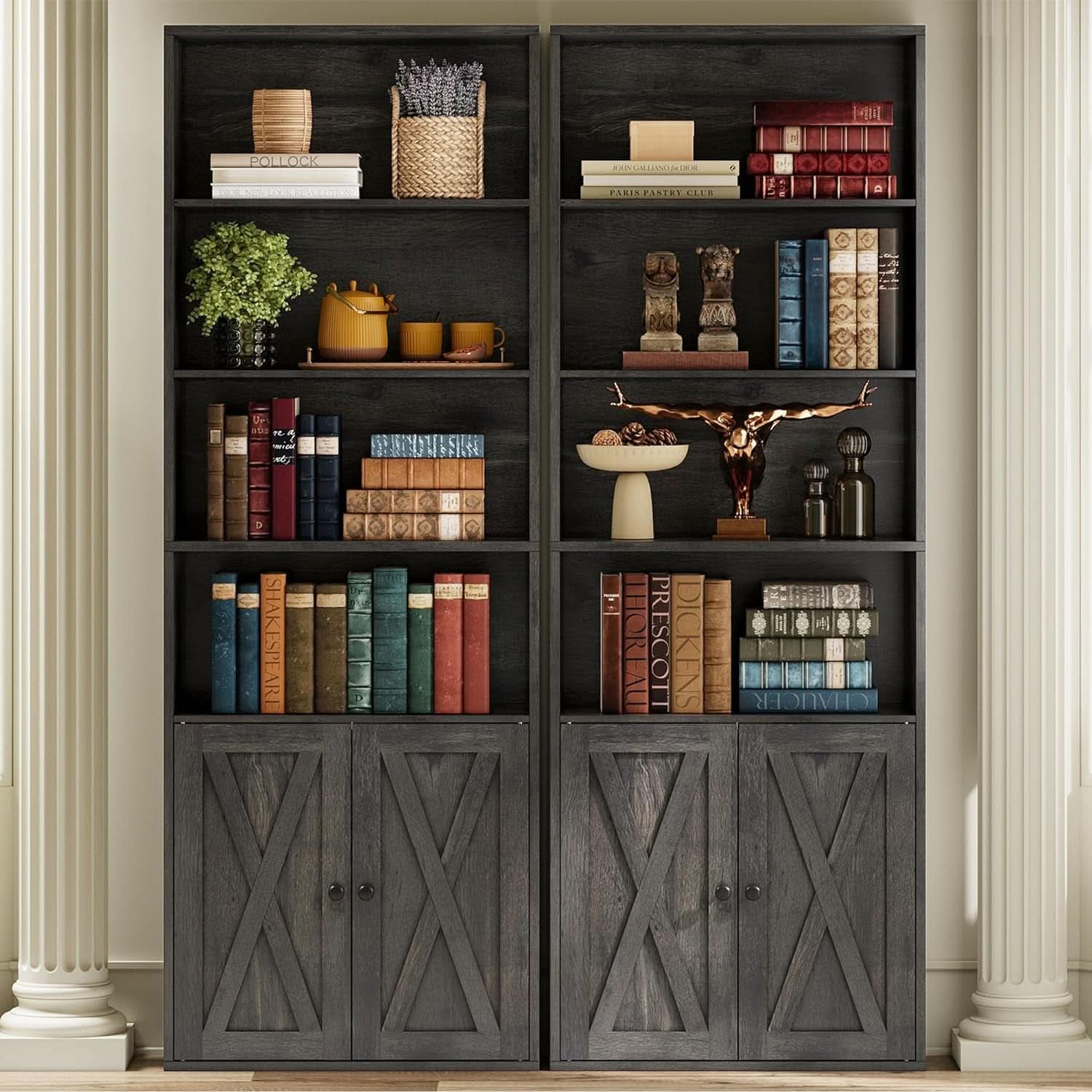 Industrial Doors Bookcases Set Of 2 70 Inch Tall 6 Shelf